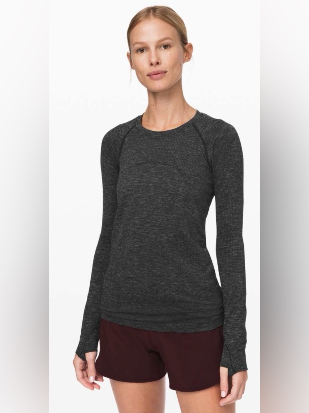 Lululemon Swiftly Speed Long Sleeve Black / Deep Coal / White / Titanium Size 4